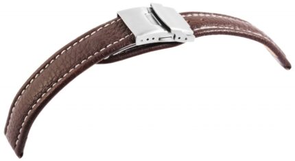 Echtleder-Uhrenarmband, braun, weiße Naht, Faltschließe, 16 mm - 18 mm