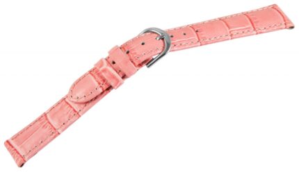 Echtleder-Uhrenarmband, rosa, Krokooptik, 12 mm / 14 mm