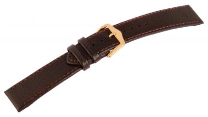 Echtleder-Uhrenarmband, flach, dunkelbraun/goldfarben, 20 mm