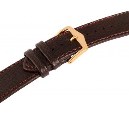 Echtleder-Uhrenarmband, flach, dunkelbraun/goldfarben, 20 mm