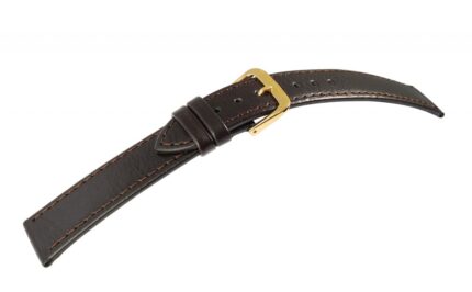 Echtleder-Uhrenarmband, flach, dunkelbraun/goldfarben, 18 - 24 mm