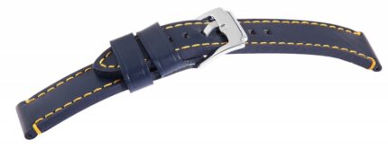 Echtleder-Uhrenarmband, dunkelblau, gelbe Naht, 22 mm