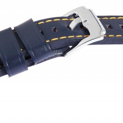Echtleder-Uhrenarmband, dunkelblau, gelbe Naht, 22 mm