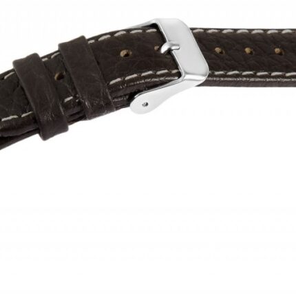 Echtleder Uhrenarmband, dunkelbraun, weiße Naht, 16, 18 & 24 mm