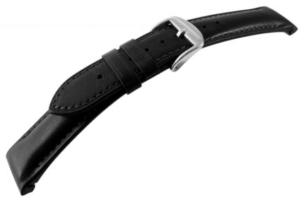 Echtleder Uhrenarmband, gepolstert, genäht, schwarz, 20 & 22 mm
