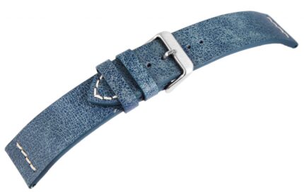 Echtleder-Uhrenarmband, dunkelblau, weiße Naht, 22 mm / 24 mm
