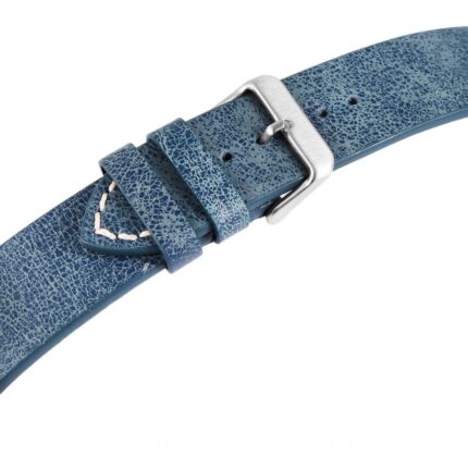 Echtleder-Uhrenarmband, dunkelblau, weiße Naht, 22 mm / 24 mm