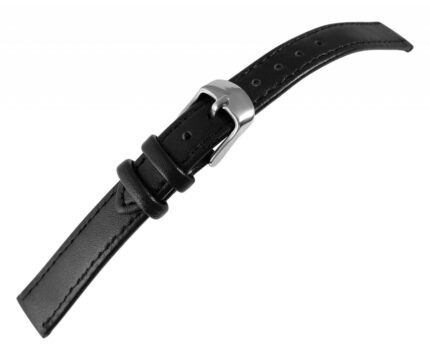 Uhrenarmband aus Echtleder, genäht, schwarz, 10 - 26 mm