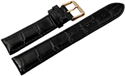 Echtleder-Uhrenarmband, schwarz, Krokooptik, 20 mm - 24 mm