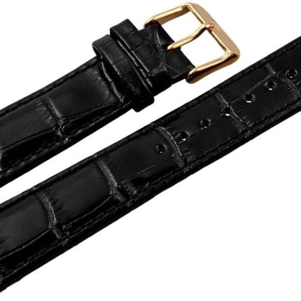 Echtleder-Uhrenarmband, schwarz, Krokooptik, 20 mm - 24 mm