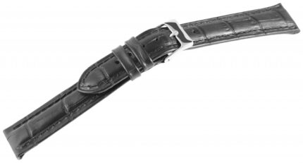 Echtleder-Uhrenarmband, schwarz, Krokooptik, 18 mm - 20 mm
