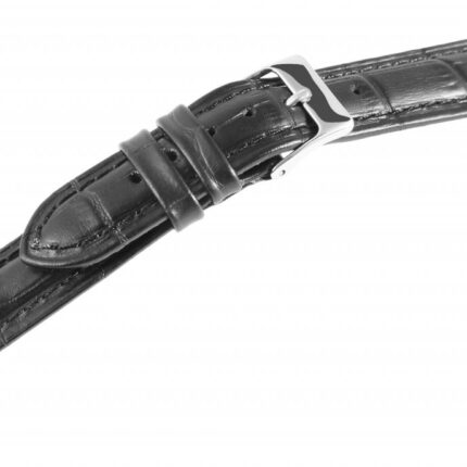 Echtleder-Uhrenarmband, schwarz, Krokooptik, 18 mm - 20 mm