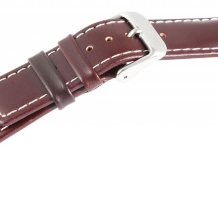 Echtleder-Uhrenarmband, braun, weiße Naht, 18 mm - 22 mm