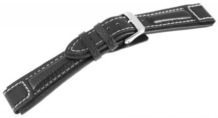 Echtleder-Uhrenarmband, schwarz, weiße Naht, 20 mm - 24 mm