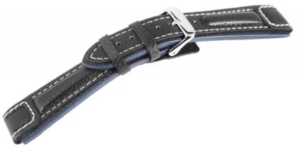 Echtleder-Uhrenarmband, schwarz/blau, weiße Naht, 20 mm - 24 mm