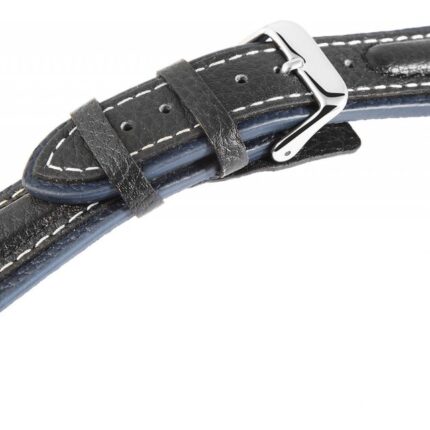 Echtleder-Uhrenarmband, schwarz/blau, weiße Naht, 20 mm - 24 mm