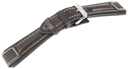 Echtleder-Uhrenarmband, dunkelbraun, weiße Naht, 20 mm - 24 mm