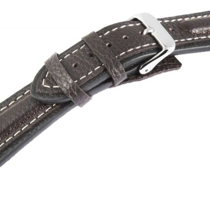 Echtleder-Uhrenarmband, dunkelbraun, weiße Naht, 20 mm - 24 mm