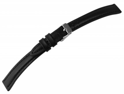 Echtleder-Uhrenarmband mit Naht, gepolstert, schwarz, 10 - 24 mm