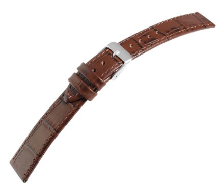 Ersatzarmband, Leder, dunkelbraun mit Krokoprägung, 16 - 24 mm