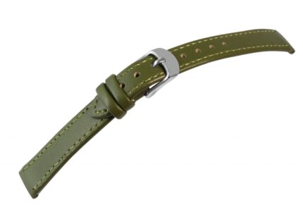 Uhrenarmband aus Echtleder, genäht, dunkelgrün, 10 - 26 mm