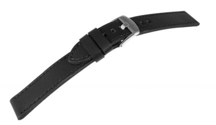 Echtleder-Uhrenarmband, genäht, schwarz, 20 mm