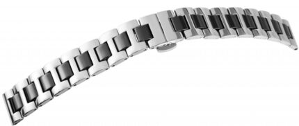 Edelstahl-Uhrenarmband, silberfarben/schwarz, Butterfly-Faltschließe, 14 mm -...