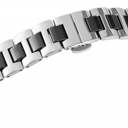 Edelstahl-Uhrenarmband, silberfarben/schwarz, Butterfly-Faltschließe, 14 mm -...