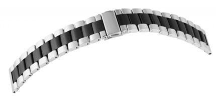 Edelstahl-Uhrenarmband, silberfarben/schwarz, 18 mm - 24 mm