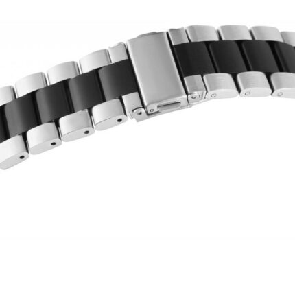 Edelstahl-Uhrenarmband, silberfarben/schwarz, 18 mm - 24 mm
