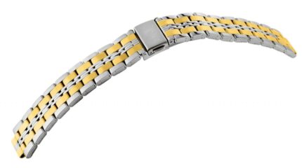 Edelstahl-Uhrenarmband mit Faltschließe, silber-/goldfarben, 18 - 24 mm