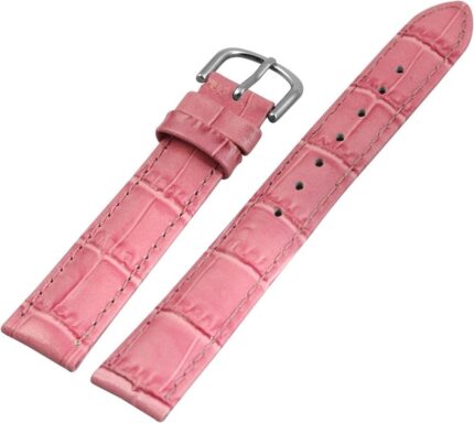 Lederband, 16 mm, pink, Dornschließe, pinke Naht