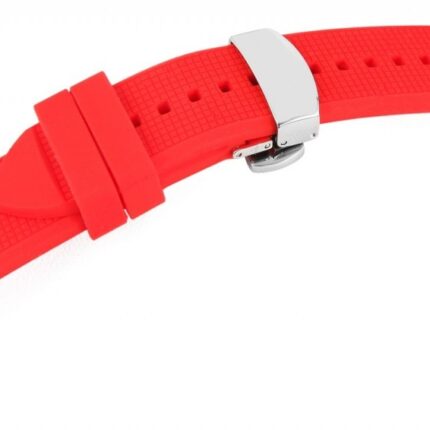 Silikon-Uhrenarmband, rot, Butterfly-Faltschließe, 18 mm - 22 mm