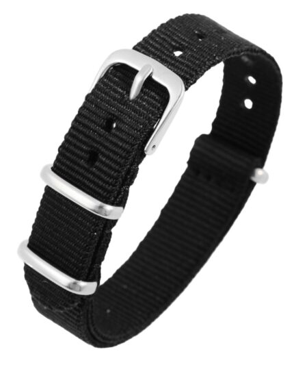 Nylon-Uhrenarmband, schwarz, Dornschließe, 14 mm - 22 mm