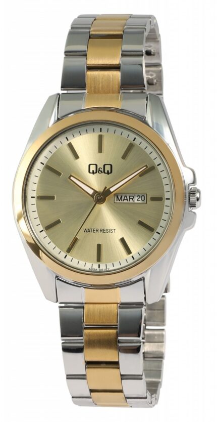 Q&Q Herrenuhr mit Edelstahlarmband, Datums- und Wochentagsanzeige, bicolor