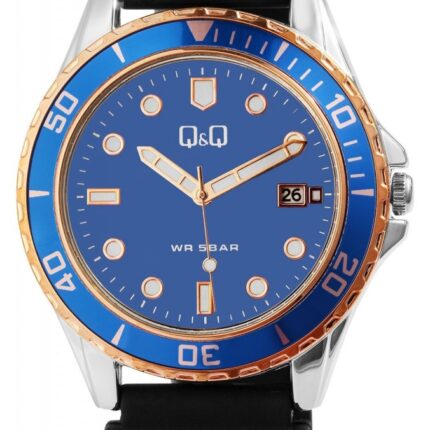 Q&Q Herrenuhr mit Silikonarmband, 5 bar, schwarz/blau
