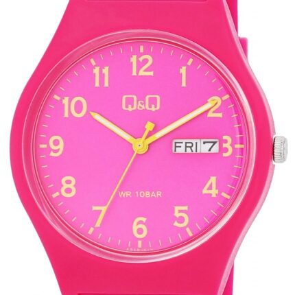 Q&Q Damenuhr mit Silikonarmband in pink, 10 Bar wasserdicht