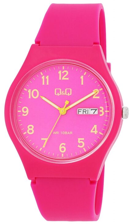 Q&Q Damenuhr mit Silikonarmband in pink, 10 Bar wasserdicht