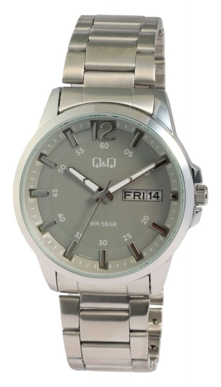 Q&Q Herrenuhr mit Edelstahlarmband, 5 ATM, spanisch & englische Wochentags- u...