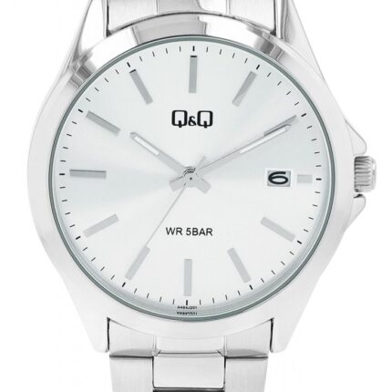 Q&Q Herrenuhr mit Gliederarmband, Edelstahl, 5 ATM, Datumsanzeige, silberfarben