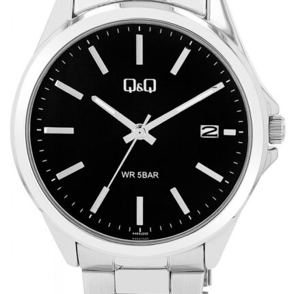 Q&Q Herrenuhr mit Edelstahlarmband, 5 ATM, Datumsanzeige, silberfarben/ZB sch...