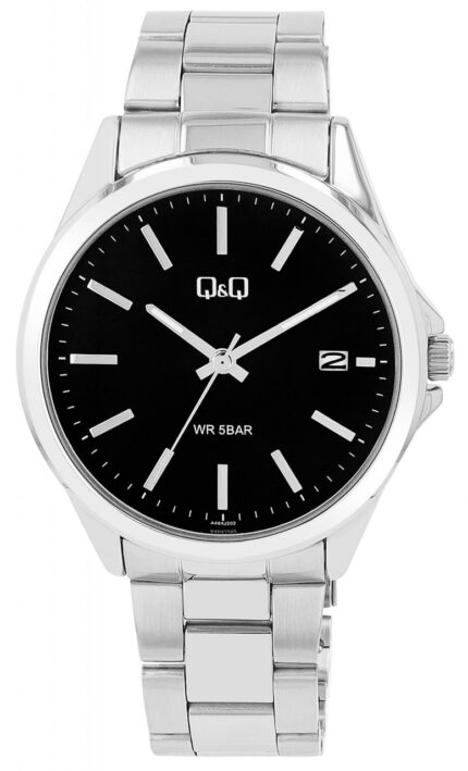 Q&Q Herrenuhr mit Edelstahlarmband, 5 ATM, Datumsanzeige, silberfarben/ZB sch...