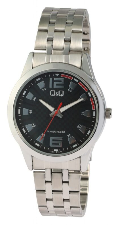 Q&Q Herrenuhr mit Edelstahlarmband, mattierte & polierte Elemente, silberfarb...