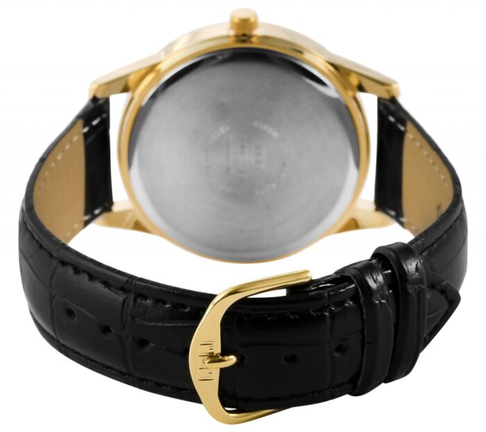 Q&Q Herrenuhr, Metall, Lederimitationsarmband, schwarz/goldfarben, 3 Bar, Ø 3... - Image 3