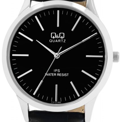 Q&Q Herrenuhr mit Lederimitationsarmband, 3 bar, schwarz/silberfarben