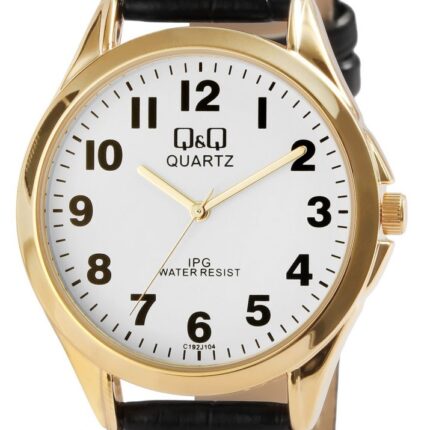 Q&Q Herrenuhr mit Lederimitationsarmband, schwarz/goldfarben, 3 bar