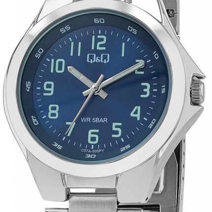 Q&Q Herrenuhr, Metallgliederarmband, Faltschließe, silberfarben/blau, 5ATM, Ø...