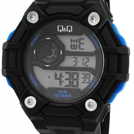 Q&Q Silicon Band Digital Watch Black/Blue 10ATM (Men's) G18A-003VY