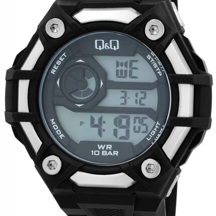 Q&Q Silicon Band Digital Watch Black/Silver 10ATM (Men's) G18A-005VY