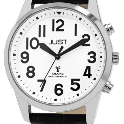 Just sprechende Funkuhr mit Echtlederarmband